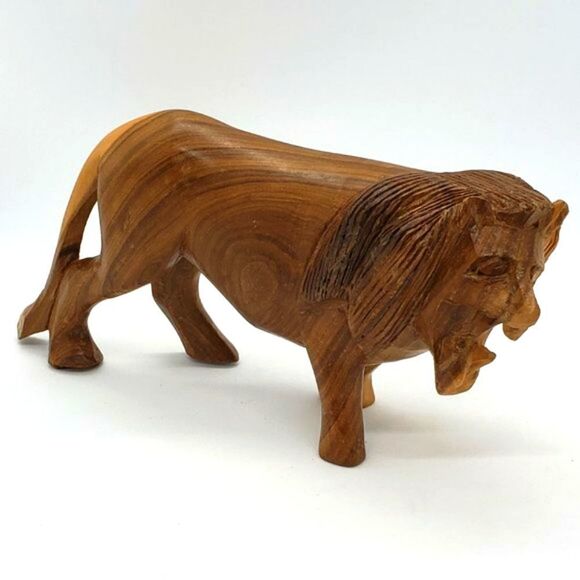 Vintage Hand Carved Wooden Lion Figurine - Picture 10 of 13